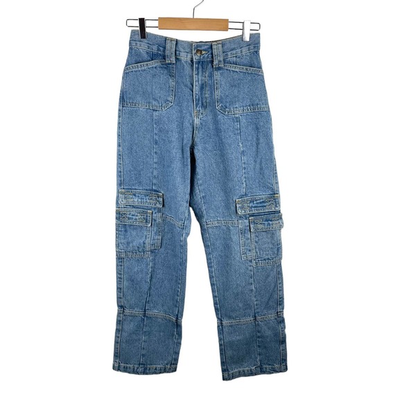 Princess Polly Denim - Lioness Stacey Cargo Jeans Light Wash Straight Leg High Waist